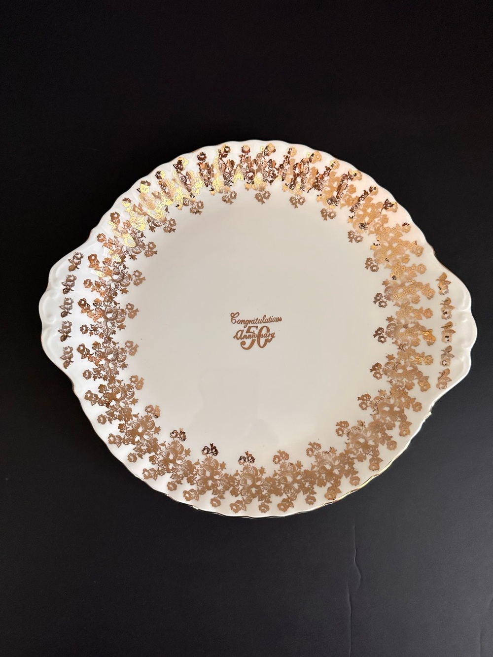 Royal Albert - 50th Anniversary Cake Plate, Vintage, Bone China, Gold Decoration